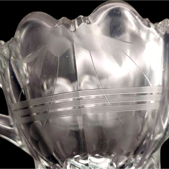 Early American Pressed Glass Floral Etched Creamer & Open Sugar Set EAPG - Picture 8 of 8